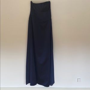Satin navy blue strapless formal dress